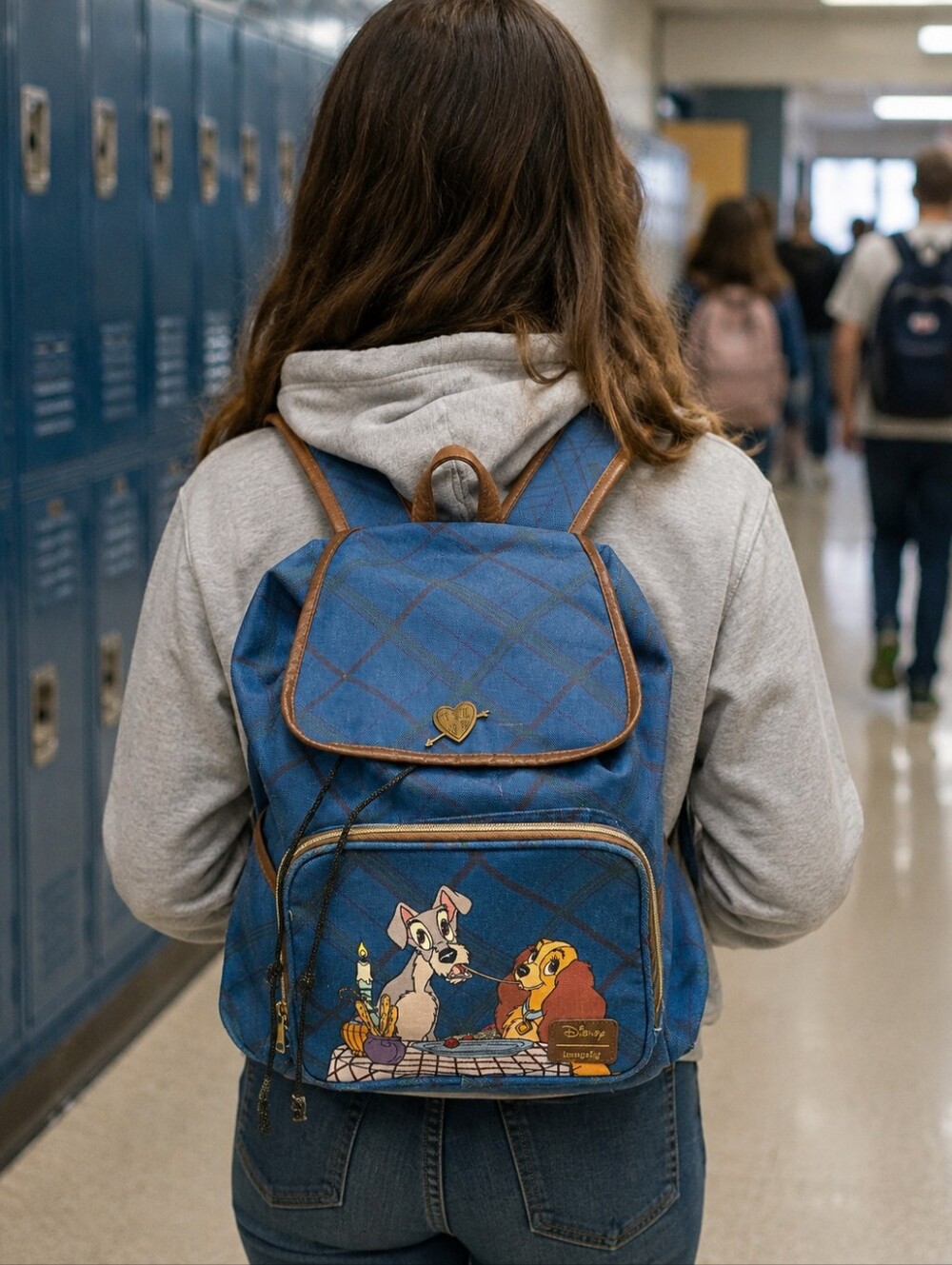 Disney Loungefly Lady and the Tramp Backpack Blue Canvas Unused Size Large